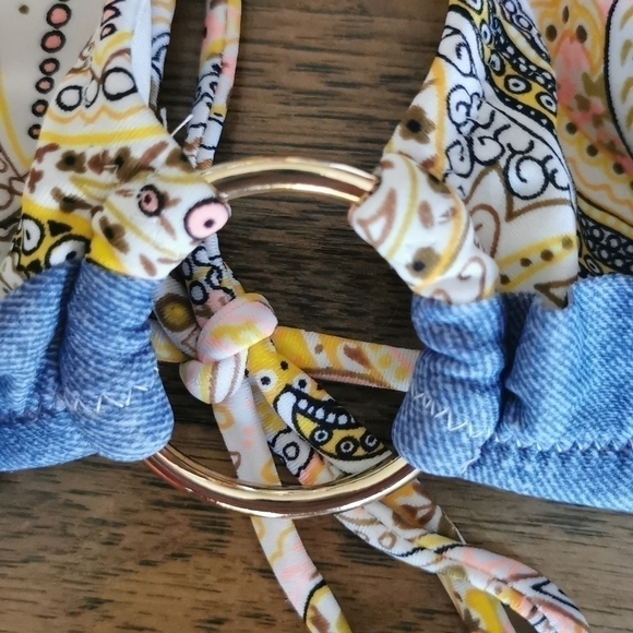 Victoria's Secret Bikini Top Yellow Denim Ruffle Large - Picture 3 of 6